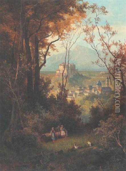 Blick Vom Kapuzinerberg Auf Salzburg Oil Painting - Georg Holub