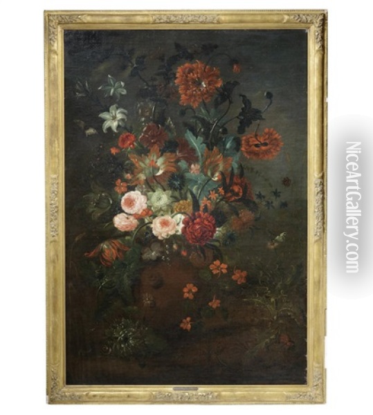 Still Life Of Flowers In An Urn Oil Painting - Justus van Huysum the Elder
