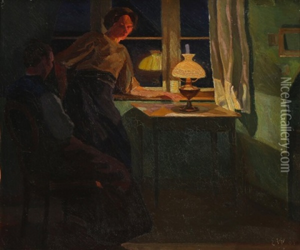 Interior With Two Women Oil Painting - Edvard Weie