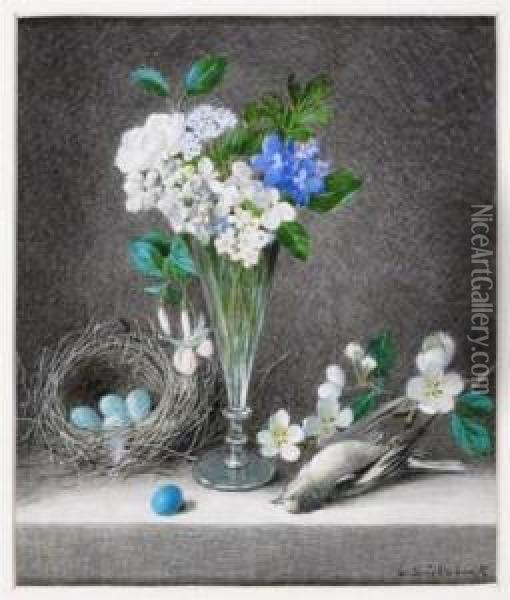 Still Life Of Flowers, Birds Nests With Eggs And Dead Birds Oil Painting - William Cruickshank