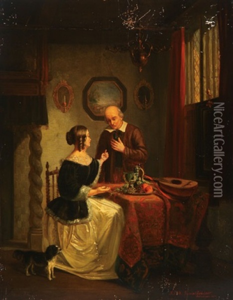 A Musical Interlude Oil Painting - Jan Jacobus Matthijs Damschroeder