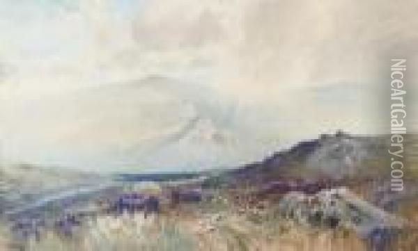 View Across The Misty Moor Oil Painting - Frederick John Widgery