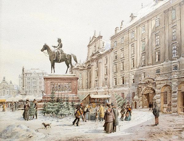 A Christmas Market In Am Hof Vienna Oil Painting - Karl Wenzel Zajicek