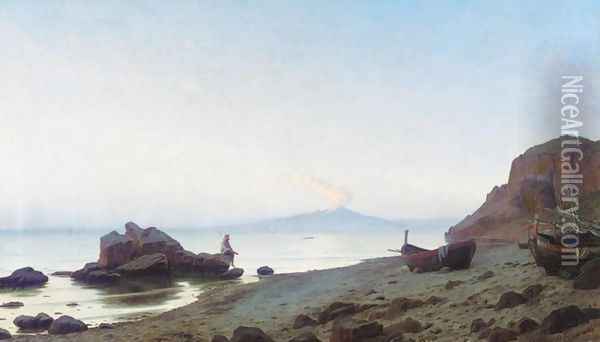 Evening on the Shores of Capri (Aftenstemming på Capri) Oil Painting - Harald Schumacher