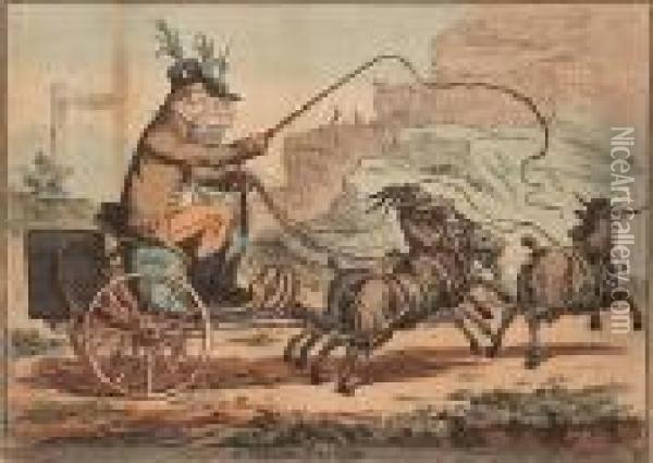 A Welch Tandem Oil Painting - James Gillray