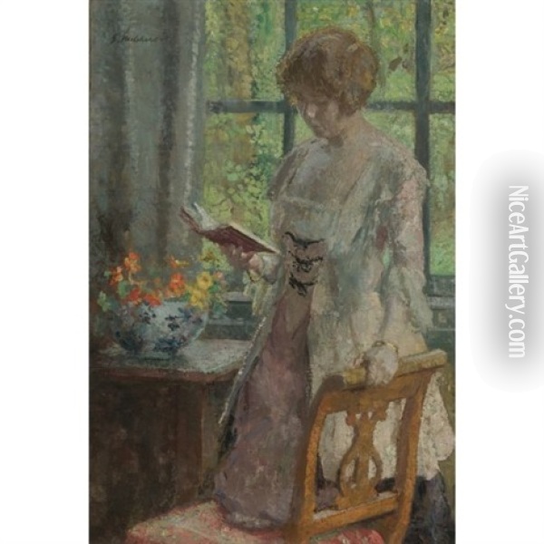 Young Woman Reading Oil Painting - Gari Melchers