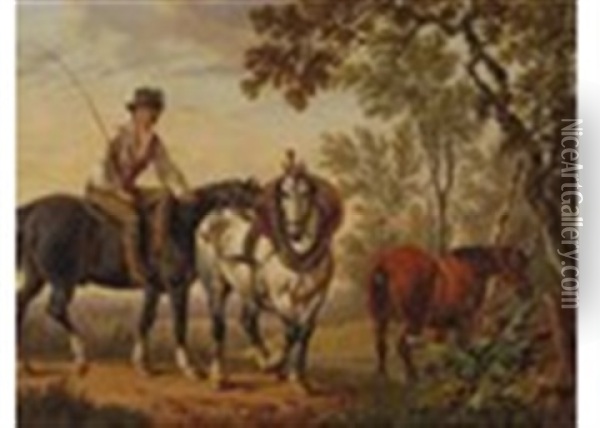 A Farm Boy With Carthorses Oil Painting - Charles Towne