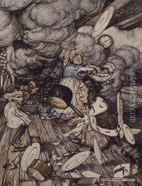 In the Duchesss Kitchen, illustration to Alices Adventures in Wonderland by Lewis Carroll 1832-98 1907 Oil Painting - Arthur Rackham