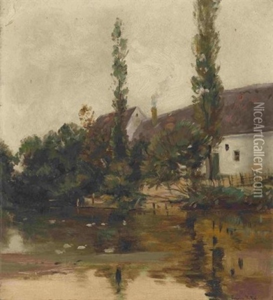 Bauerngehoft Am Teich Oil Painting - Eugen Jettel