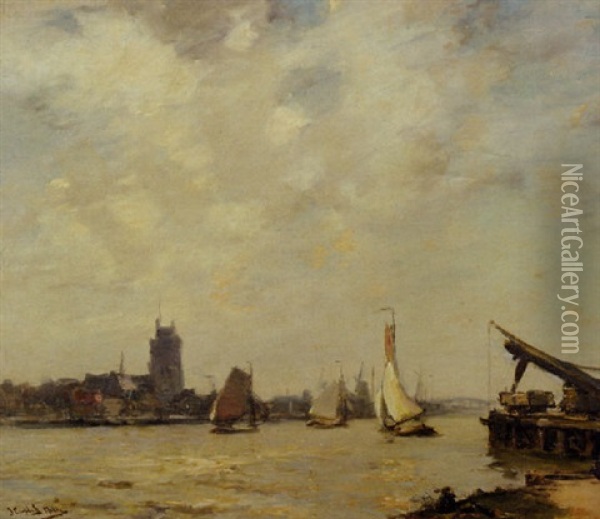 Shipping On The Merwerde, Dordrecht Oil Painting - James Campbell Noble