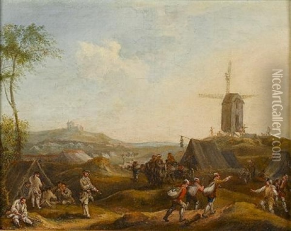A Military Encampment Oil Painting - Louis Nicolas van Blarenberghe