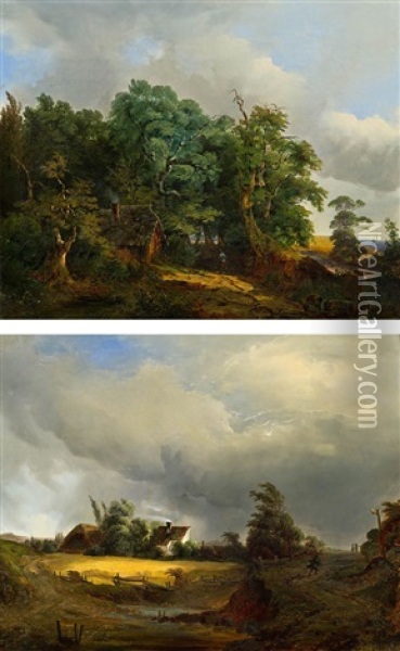 Landschaft Mit Bauernhof (pair) Oil Painting - Karl Schweninger the Elder