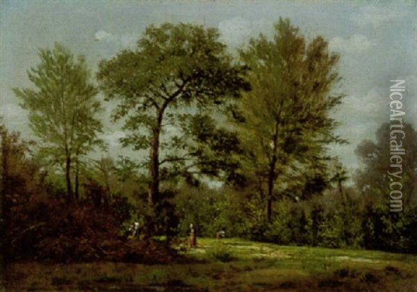 Waldlandschaft Mit Reisigsammlerin Oil Painting - Barend Cornelis Koekkoek