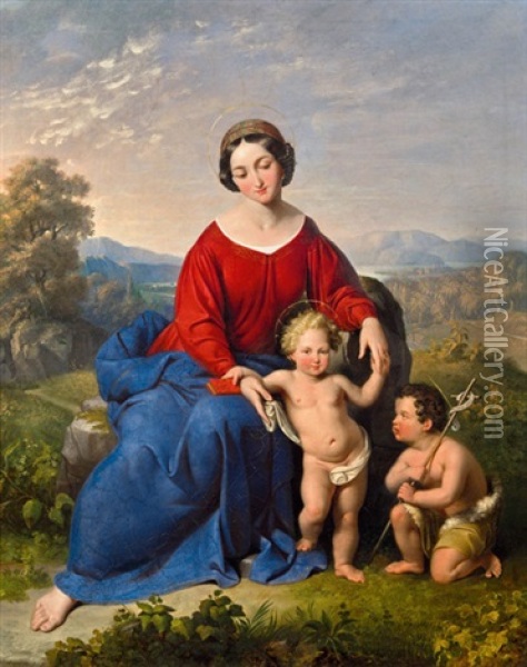 Madonna Im Grunen Mit Christuskind Und Johannes Der Taufer Oil Painting - Johann Baptist Dallinger von Dalling the Younger
