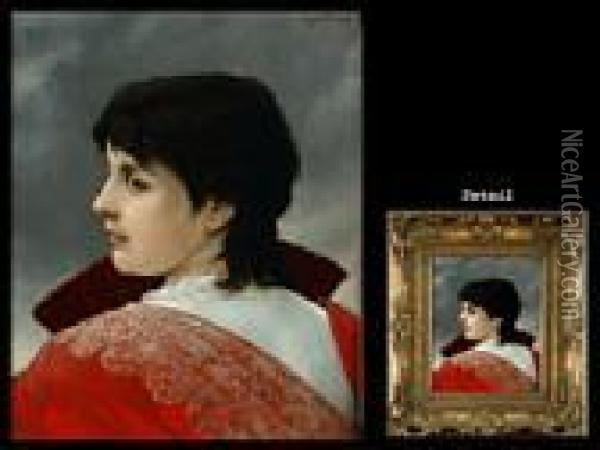 Portrait Einer Spanierin In Rotem Gewand Oil Painting - Gabriel Cornelius Von Max