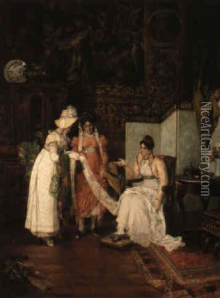 A Visit To The Lacemaker's Oil Painting - Antonio Pascutti