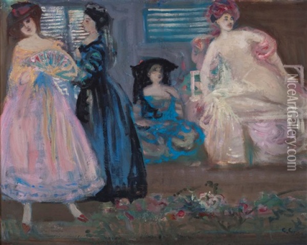 Ladies On The Terrace Oil Painting - Charles Conder