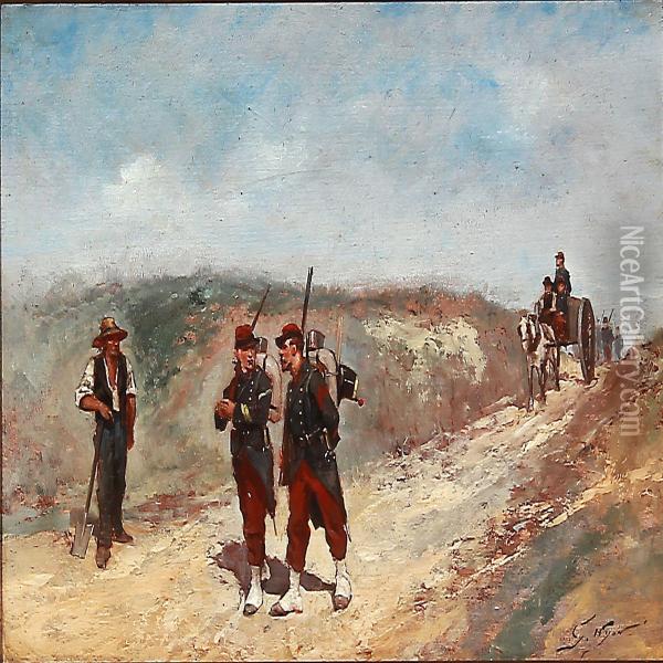 Soldiers On A Road Oil Painting - Georges-Louis Hyon