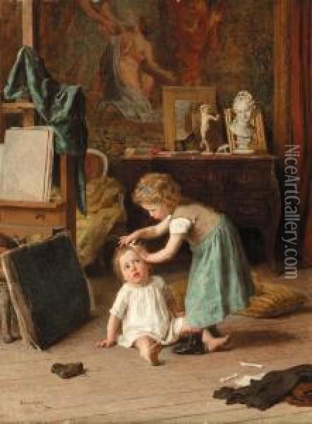 A Touch Of Pampering Oil Painting - Theophile-Emmanuel Duverger