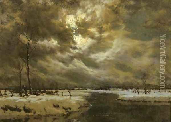 A moonlit winterlandscape Oil Painting - Arnold Marc Gorter