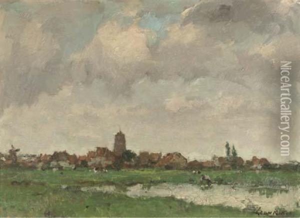 View Of A Village By A Meadow Oil Painting - Leon Riket