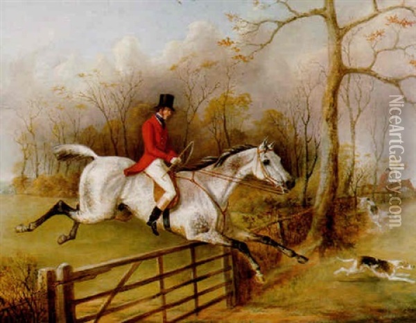 Well Over - Jumping A Five Bar Gate Oil Painting - George Henry Laporte