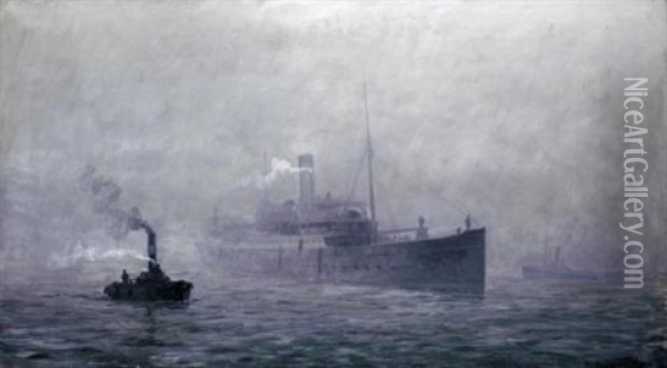 Malmoe-steamer "sweden", In Copenhagen Oil Painting - Christian Benjamin Olsen