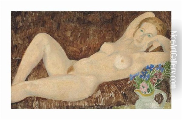 Reclining Nude With Flowers Oil Painting - Christopher Wood