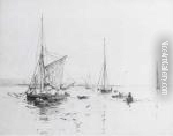 Yachts Returning To Harbour In A Light Breeze Oil Painting - William Lionel Wyllie