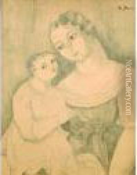 Femme Et Enfant. Oil Painting - Madeleine Berly De Vlaminck