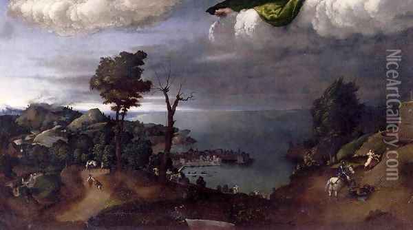 St Nicholas in Glory with Sts John the Baptist and Lucy (detail) Oil Painting - Lorenzo Lotto