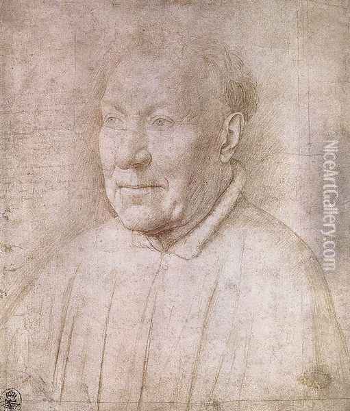 Portrait of Cardinal Albergati c. 1435 Oil Painting - Jan Van Eyck