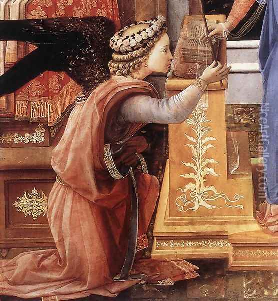 The Annunciation with two Kneeling Donors (detail-1) c. 1440 Oil Painting - Fra Filippo Lippi