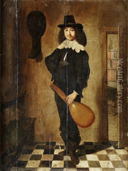 A Lute Player Oil Painting - Hendrick Gerritsz. Pot
