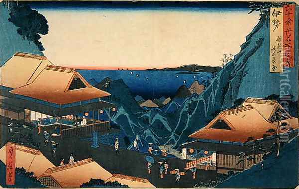 Ise Province Tea Stalls at the Pass on Mt. Asama, from the series Illustrations of Famous Places in the Sixty-Odd Provinces, late 1850s Oil Painting - Sadanobu