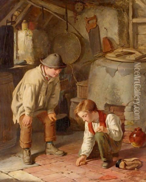 Playing Marbles Oil Painting - James Hardy Jnr