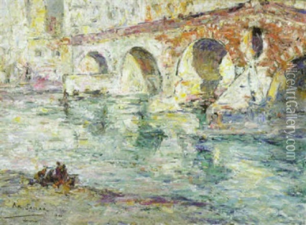 Ponte Della Pietra, Verone Oil Painting - Armand Gustave Gerard Jamar
