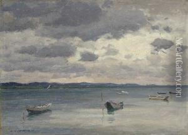 Boote Am See. Oil Painting - Alexander Max Koester