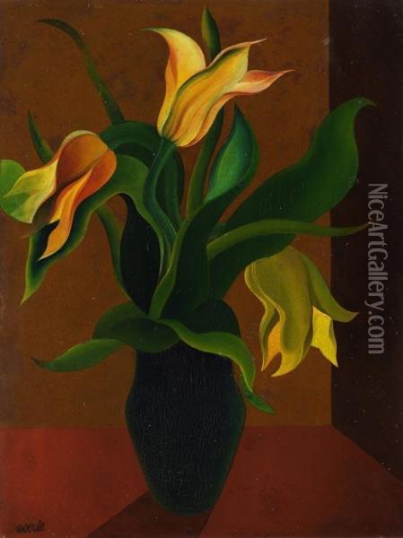 Tulpen In Dunkler Vase Oil Painting - Heinrich Hoerle