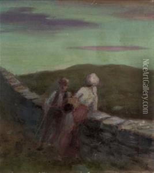Moonlit Figures Oil Painting - George William, A.E. Russell