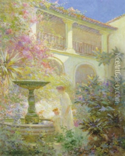 Garden Scene With Fountain Oil Painting - Abbott Fuller Graves