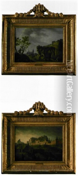 Vue De Tournai (+ De La Cathedrale Les Lavandieres Dans Les Faubourgs; Pair) Oil Painting - Jacques-Albert Senave