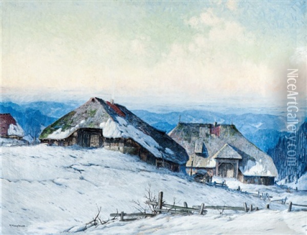 Schwarzwaldhauser In Verschneiter Landschaft Oil Painting - Karl Hauptmann