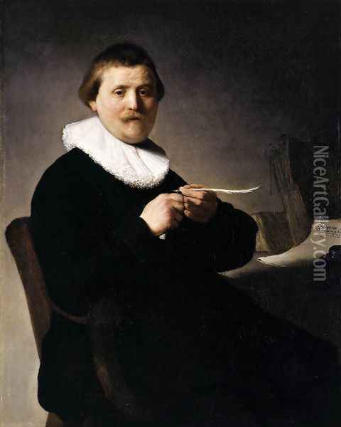 Man Sharpening a Quill 1632 Oil Painting - Rembrandt Van Rijn