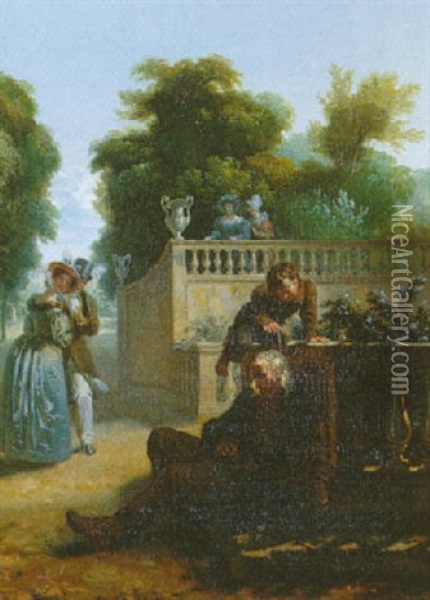 Les Agrements De La Promenade Oil Painting - Jean-Baptiste Lecoeur