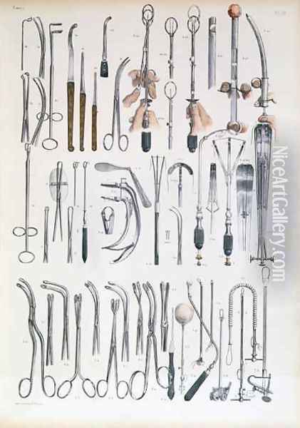 Surgical instruments for tonsil operations Oil Painting - Nicolas Henri Jacob
