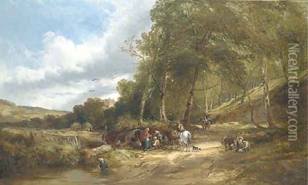 A gypsy encampment in a wooded landscape Oil Painting - Edward Charles Williams