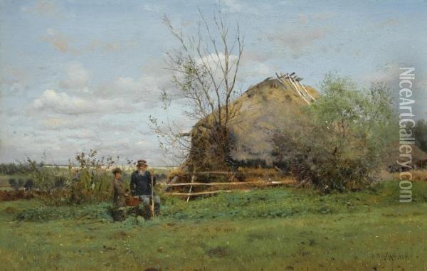 Early Autumn In The Village Oil Painting - Vladimir Egorovic Makovsky