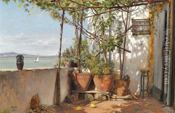 A Loggia On Procida Oil Painting - Martinus Christian Wesseltoft Rorbye