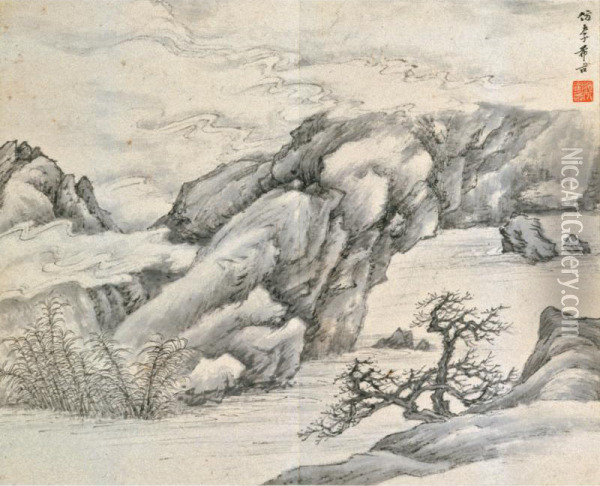 Landscape After Ancient Masters Oil Painting - Gu Linshi